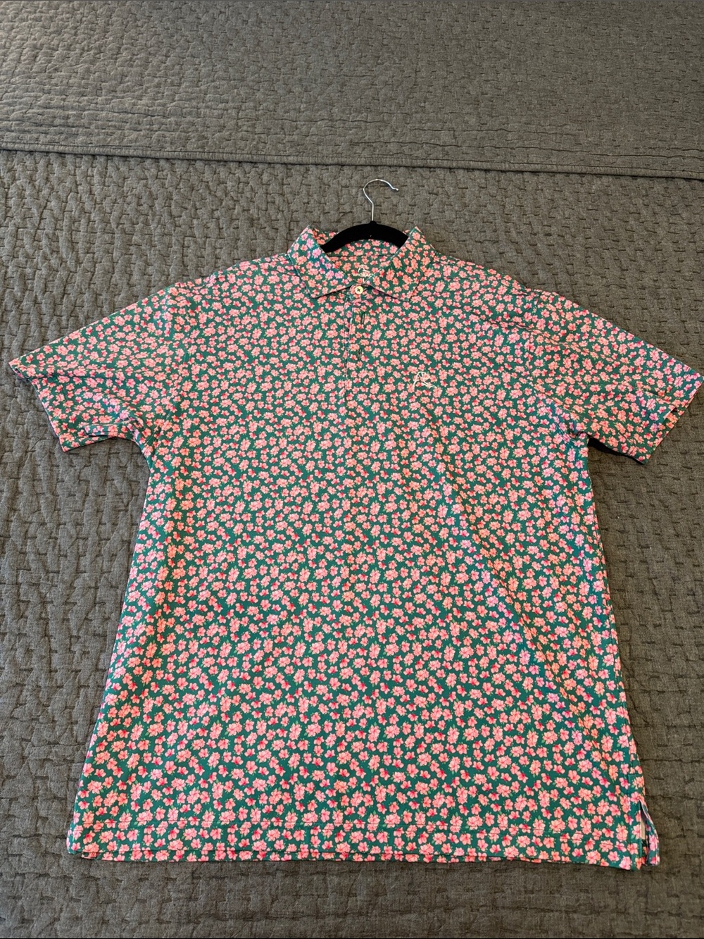 Rhoback Men's Short Sleeve Polo - Green with Pink Floral Print